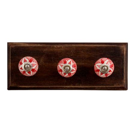 Red Net Ceramic Wooden Hooks